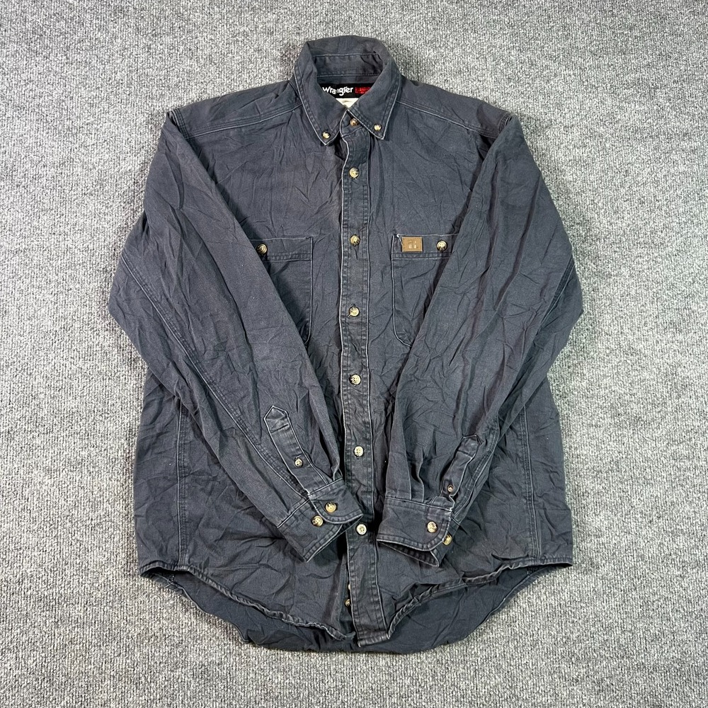 Wrangler Riggs Workwear Mens Medium Black Cotton Button Utility Shirt 3W501NV